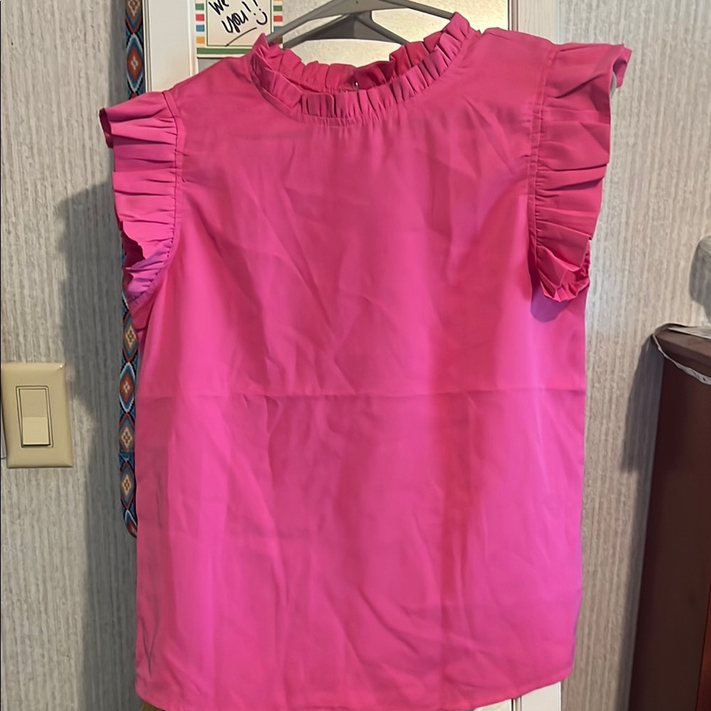 Pink Ruffle Sleeve Blouse